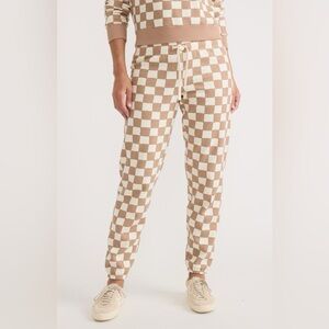 NWT! Marine Layer, Beige Tan and Cream White Checkerboard Joggers, Size M